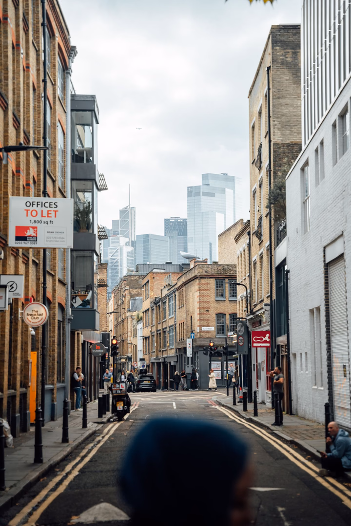 A London street brings old and new architecture together.